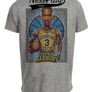 Georgia Tech Yellow Jackets Stephon Marbury Exclusive Retro Basketball 1996 Artwork Heather Gray Sublimated T-Shirt