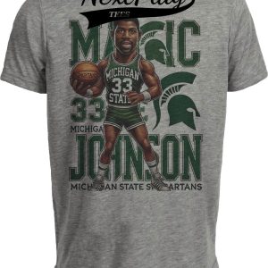 Michigan State Spartans Magic Johnson Exclusive Retro Basketball 1978 Artwork Heather Gray Sublimated T-Shirt