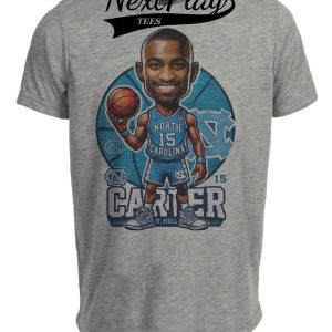North Carolina Tar Heels Vince Carter Exclusive Retro Basketball 1995 Artwork Heather Gray Sublimated T-Shirt