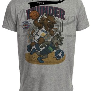 Oklahoma City Thunder vs. Minnesota Timberwolves Exclusive Retro Rivalries Basketball Artwork Heather Gray Sublimated T-Shirt