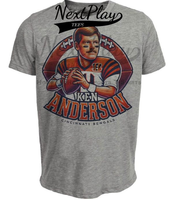 Cincinnati Bengals Ken Anderson Exclusive Retro Football Artwork Heather Gray Sublimated T-Shirt