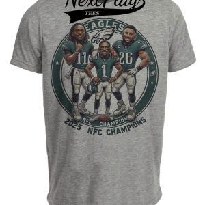 Philadelphia Eagles Jalen Hurts Saquon Barkley AJ Brown Exclusive Retro Conference Champions Football Artwork Heather Gray Sublimated T-Shirt