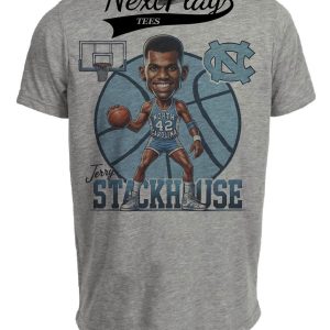 North Carolina Tar Heels Jerry Stackhouse Exclusive Retro Basketball 1993 Artwork Heather Gray Sublimated T-Shirt