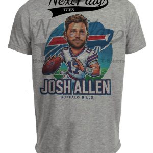 Buffalo Bills Josh Allen Exclusive Retro Football Artwork Heather Gray Sublimated T-Shirt