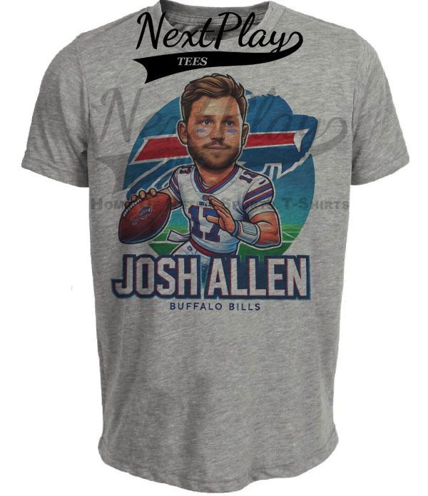 Buffalo Bills Josh Allen Exclusive Retro Football Artwork Heather Gray Sublimated T-Shirt