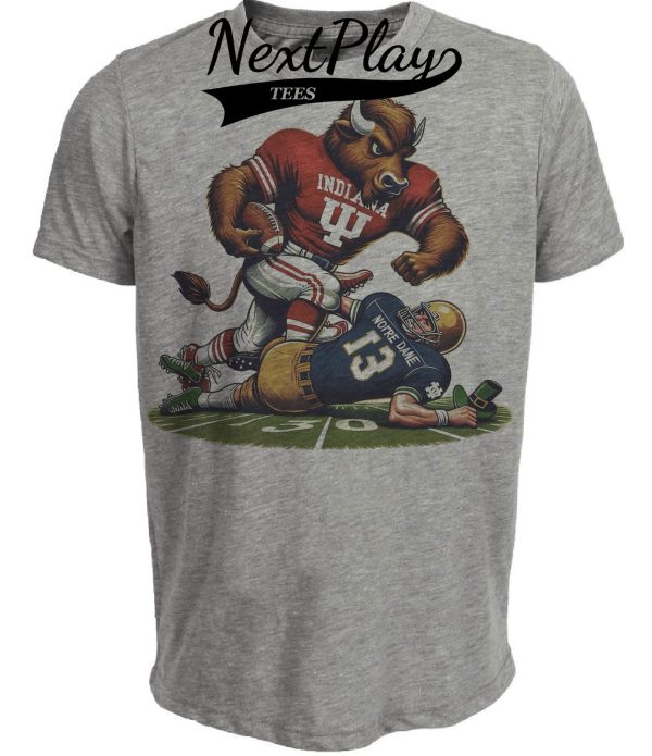 Indiana Hoosiers vs. Notre Dame Fighting Irish Exclusive Retro Rivalries Playoff Football Artwork Heather Gray Sublimated T-Shirt