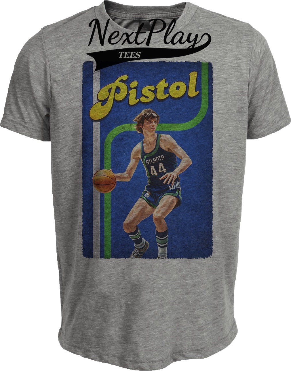 Atlanta Hawks Retro Pistol Pete Maravich Basketball 1969 Artwork Heather Gray Sublimated T-Shirt