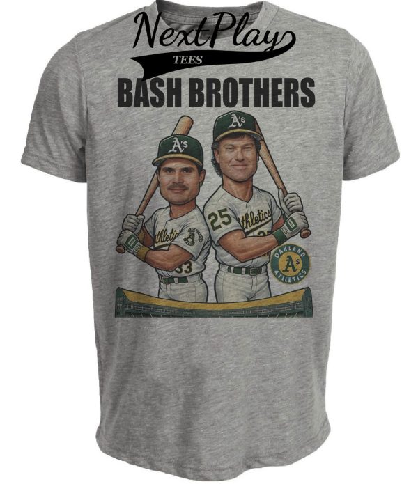 Oakland A’s Bash Brothers Jose Canseco Mark McGwire Exclusive Retro Baseball 1987 Artwork Heather Gray Sublimated T-Shirt