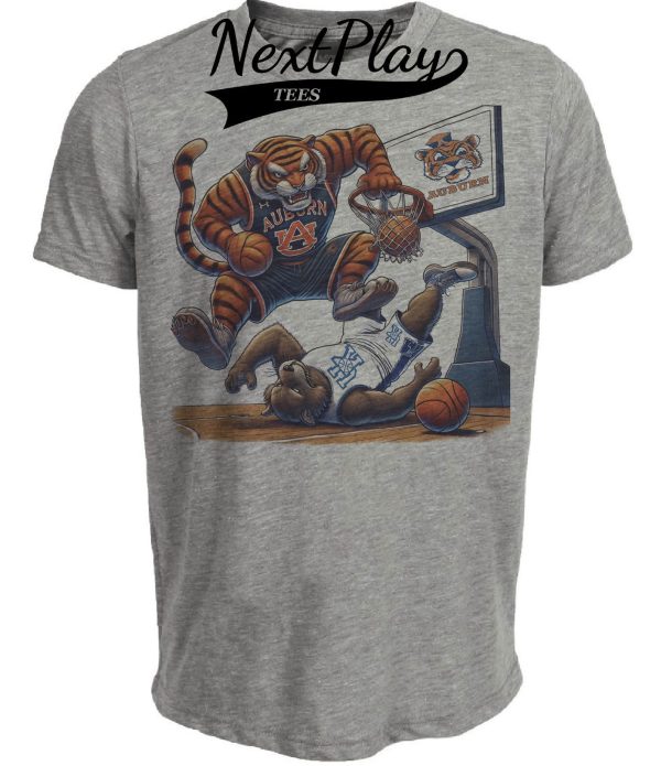 Auburn Tigers vs. Kentucky Wildcats Exclusive Retro Rivalries Basketball Artwork Heather Gray Sublimated T-Shirt