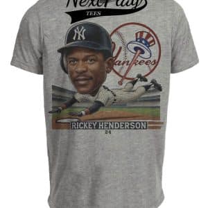 New York Yankees Rickey Henderson Exclusive Retro Baseball 1986 Artwork Heather Gray Sublimated T-Shirt