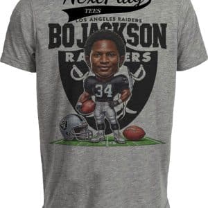 Los Angeles Raiders Bo Jackson Exclusive Retro Football 1987 Artwork Heather Gray Sublimated T-Shirt