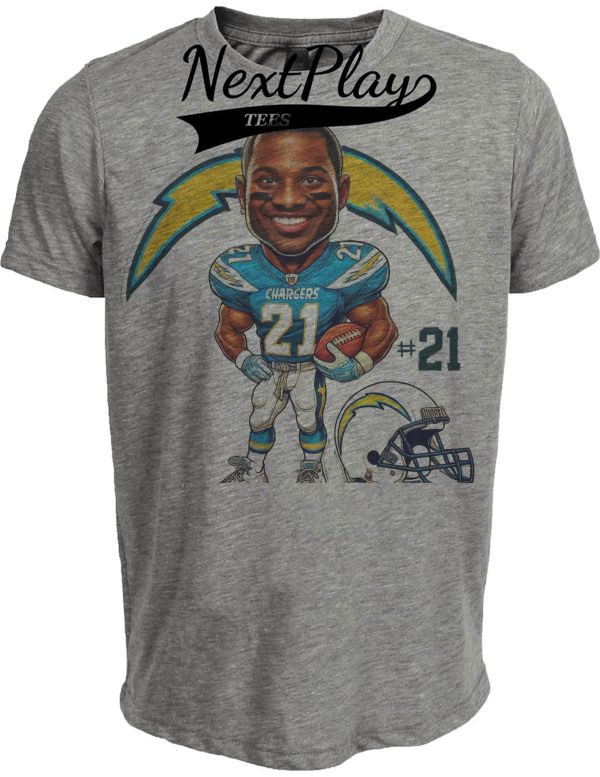 San Diego Chargers LaDainian Tomlinson Exclusive Retro Football 2001 Artwork Heather Gray Sublimated T-Shirt