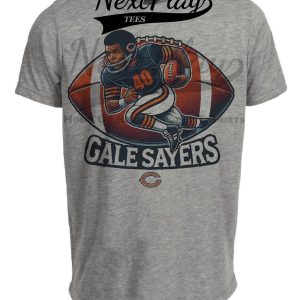Chicago Bears Gale Sayers Exclusive Retro Football Artwork Heather Gray Sublimated T-Shirt