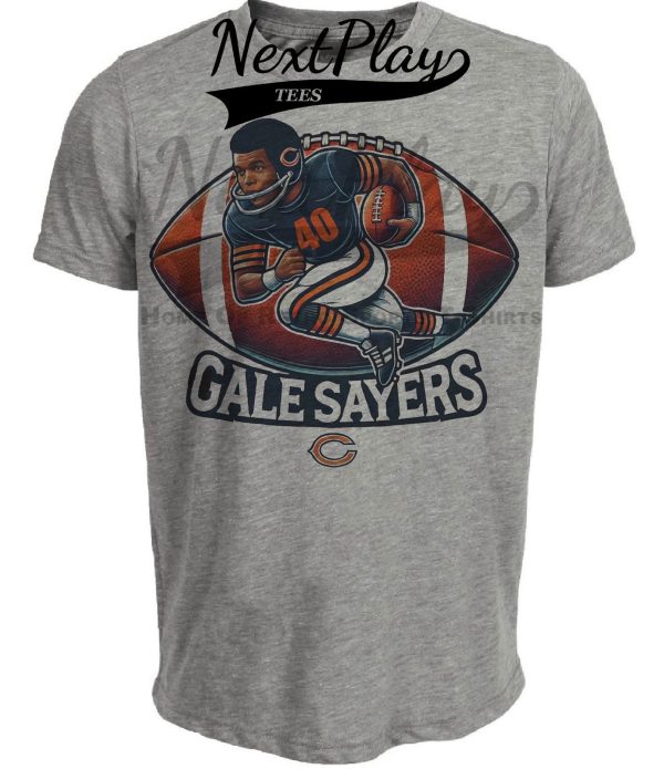Chicago Bears Gale Sayers Exclusive Retro Football Artwork Heather Gray Sublimated T-Shirt