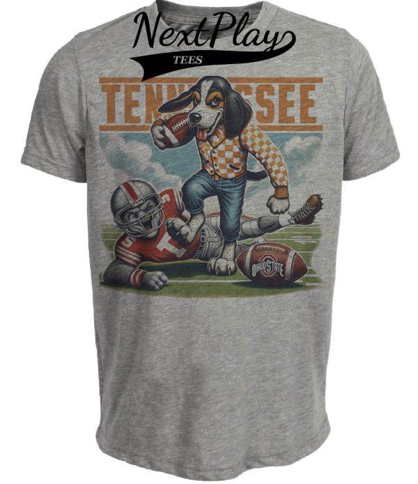 Tennessee Volunteers vs. Ohio State Buckeyes Exclusive Retro Rivalries Playoff Football Artwork Heather Gray Sublimated T-Shirt