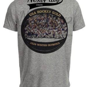 USA Hockey Gold Olympic Team Puck Gray Sublimated T-Shirt