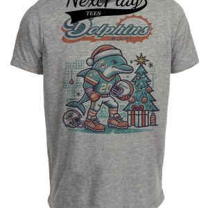 Miami Dolphins Holiday Santa Exclusive Retro Football Artwork Heather Gray Sublimated T-Shirt