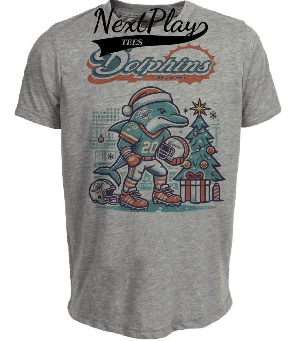 Miami Dolphins Holiday Santa Exclusive Retro Football Artwork Heather Gray Sublimated T-Shirt