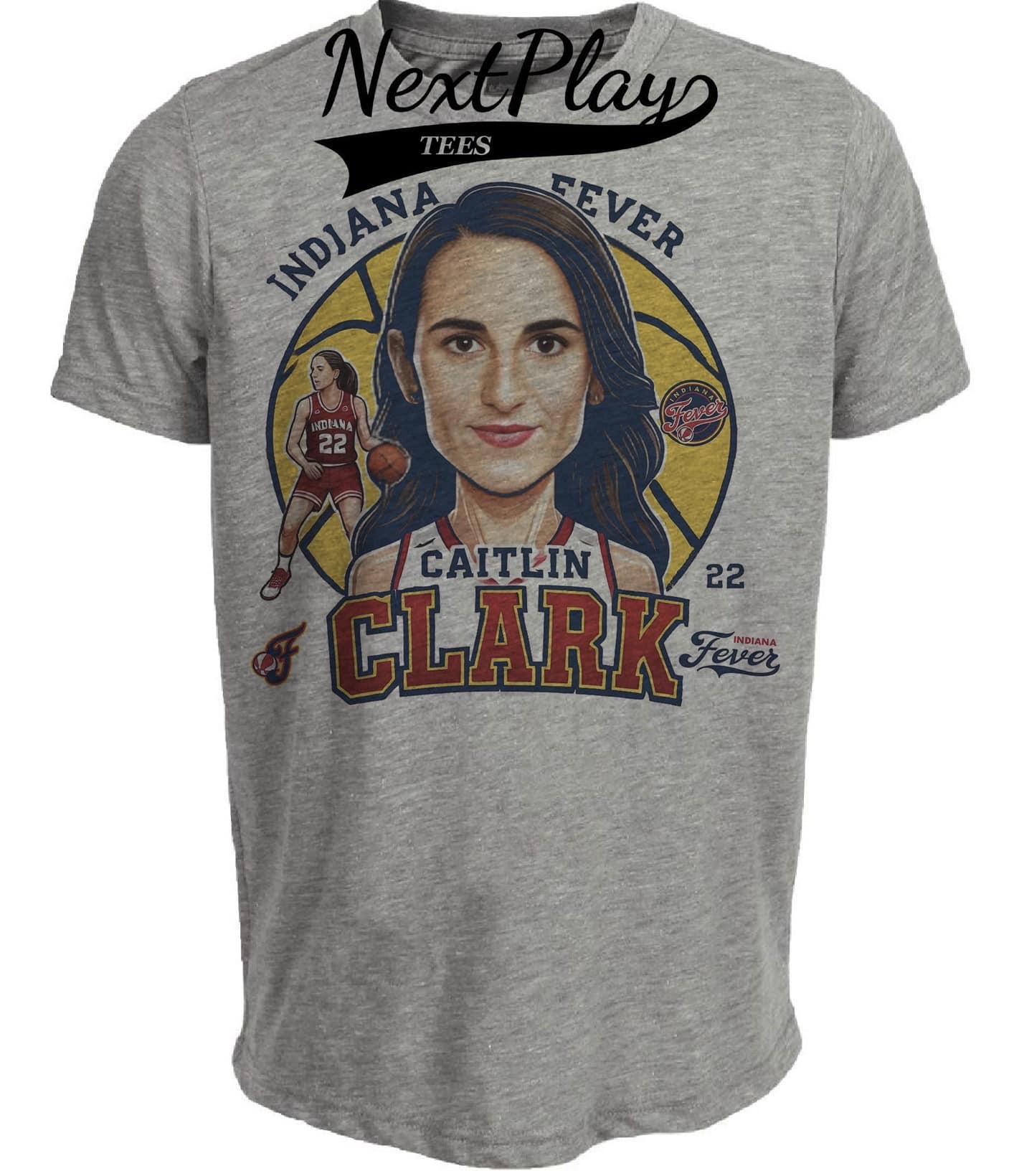 Indiana Fever Caitlin Clark MVP Exclusive Retro Basketball Artwork Heather Gray Sublimated T-Shirt