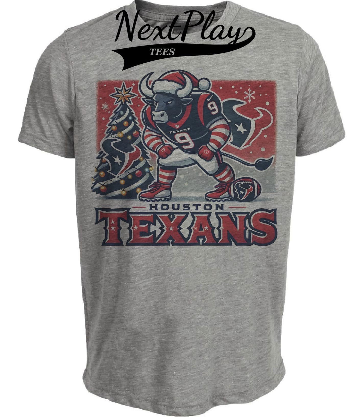 Houston Texans Holiday Exclusive Retro Football Artwork Heather Gray Sublimated T-Shirt