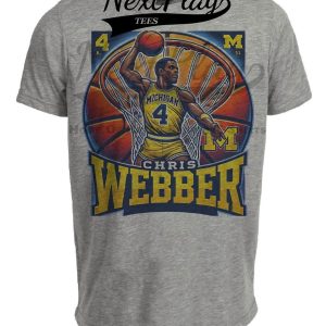 Michigan Wolverines Chris Webber Exclusive Retro March Madness Basketball Artwork Heather Gray Sublimated T-Shirt