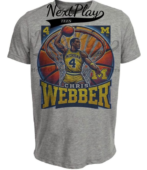 Michigan Wolverines Chris Webber Exclusive Retro March Madness Basketball Artwork Heather Gray Sublimated T-Shirt