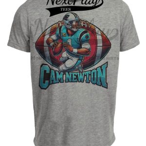 Carolina Panthers Cam Newton Exclusive Retro Football Artwork Heather Gray Sublimated T-Shirt