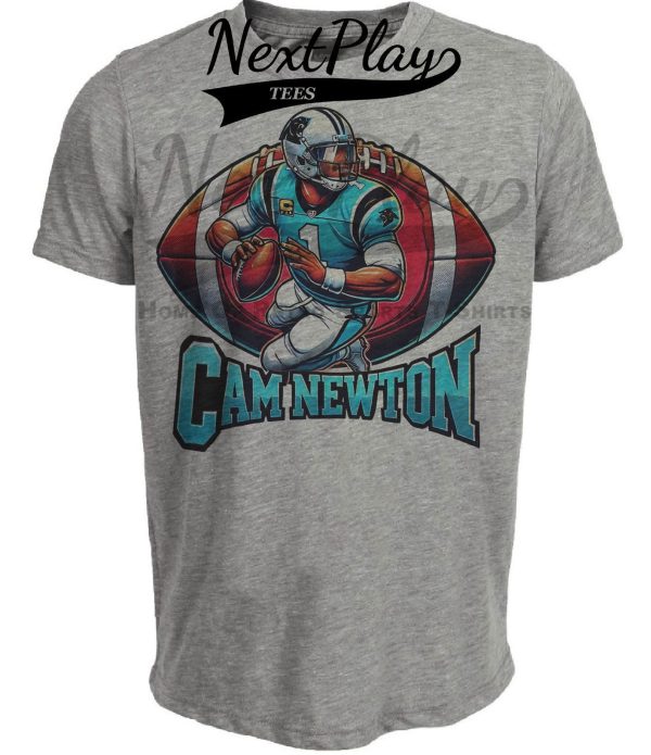 Carolina Panthers Cam Newton Exclusive Retro Football Artwork Heather Gray Sublimated T-Shirt