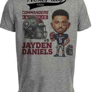 Washington Commanders Jayden Daniels QB Exclusive Retro Football Artwork Heather Gray Sublimated T-Shirt