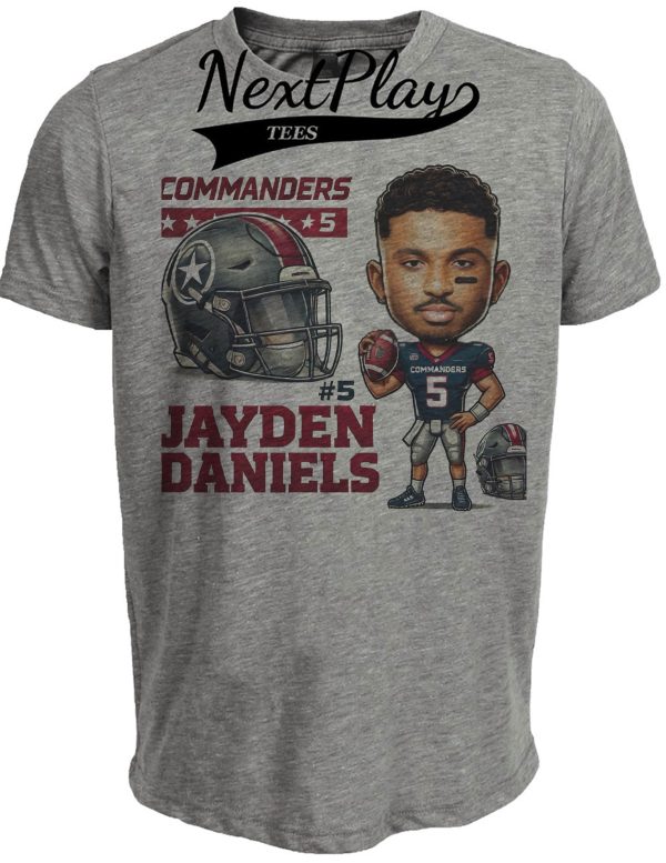 Washington Commanders Jayden Daniels QB Exclusive Retro Football Artwork Heather Gray Sublimated T-Shirt