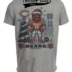 Chicago Bears Holiday Santa Exclusive Retro Football Artwork Heather Gray Sublimated T-Shirt