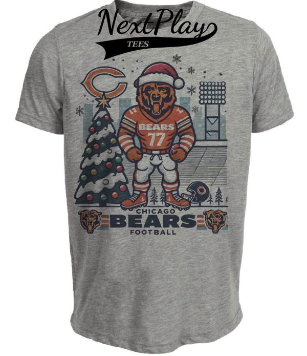 Chicago Bears Holiday Santa Exclusive Retro Football Artwork Heather Gray Sublimated T-Shirt