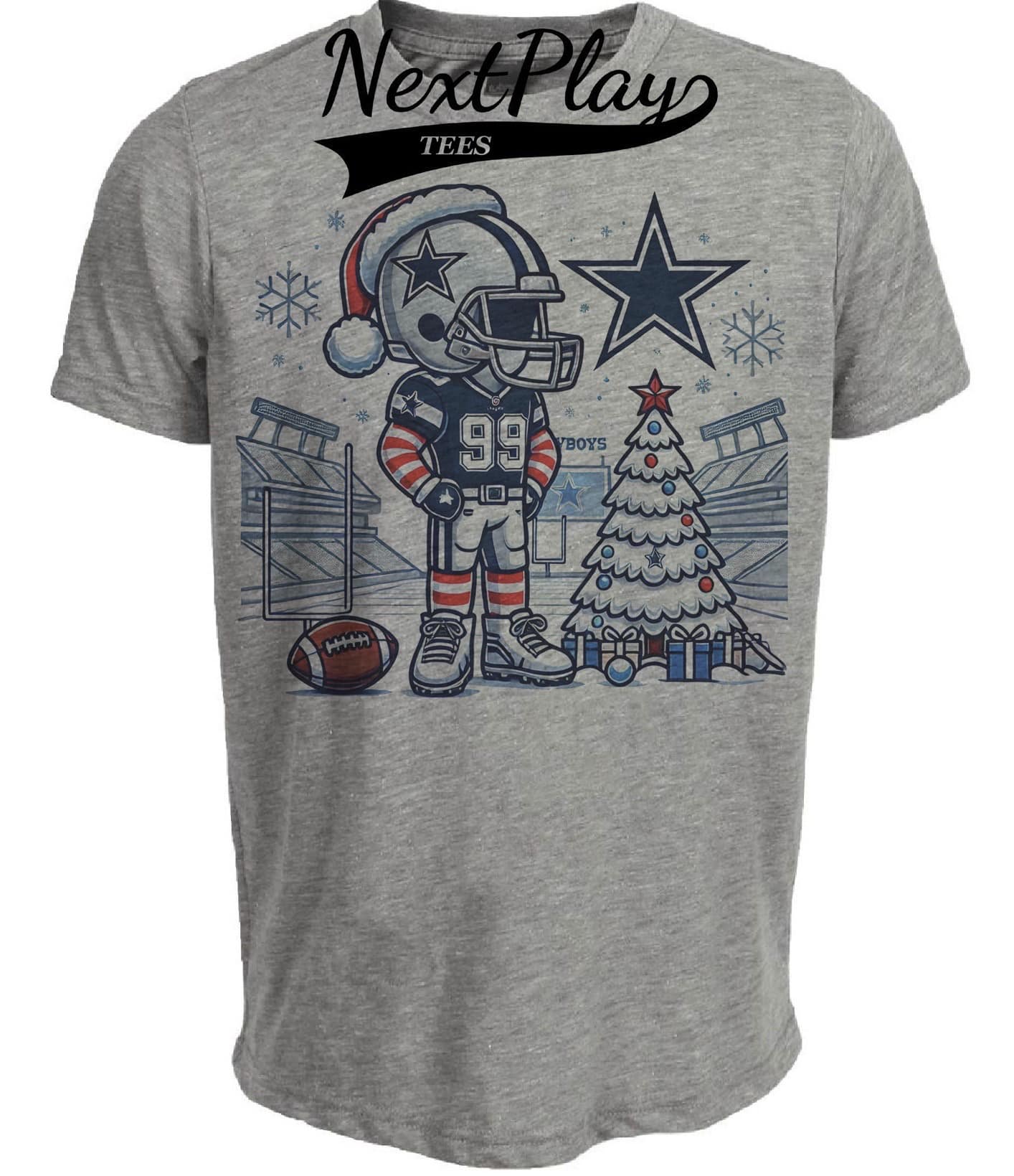 Dallas Cowboys Holiday Stadium Exclusive Retro Football Artwork Heather Gray Sublimated T-Shirt