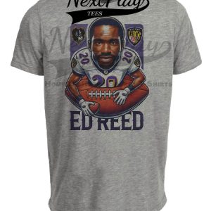 Baltimore Ravens Ed Reed Exclusive Retro Football Artwork Heather Gray Sublimated T-Shirt