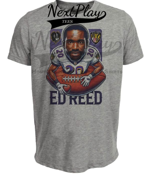 Baltimore Ravens Ed Reed Exclusive Retro Football Artwork Heather Gray Sublimated T-Shirt