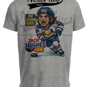 USA Jack Hughes Golden Goal Olympic Hockey Gray Sublimated T-Shirt