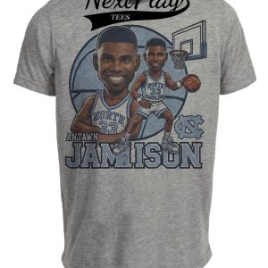 North Carolina Tar Heels Antawn Jamison Exclusive Retro Basketball 1995 Artwork Heather Gray Sublimated T-Shirt