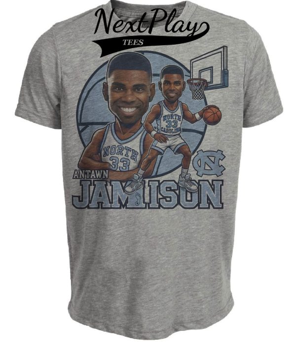 North Carolina Tar Heels Antawn Jamison Exclusive Retro Basketball 1995 Artwork Heather Gray Sublimated T-Shirt