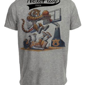 Auburn Tigers vs. Tennessee Volunteers Exclusive Retro Rivalries Basketball Dunk Artwork Heather Gray Sublimated T-Shirt