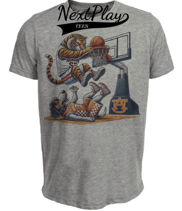 Auburn Tigers vs. Tennessee Volunteers Exclusive Retro Rivalries Basketball Dunk Artwork Heather Gray Sublimated T-Shirt