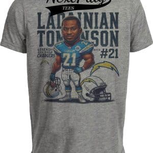 San Diego Chargers LaDainian Tomlinson Exclusive Retro Football 2002 Artwork Heather Gray Sublimated T-Shirt