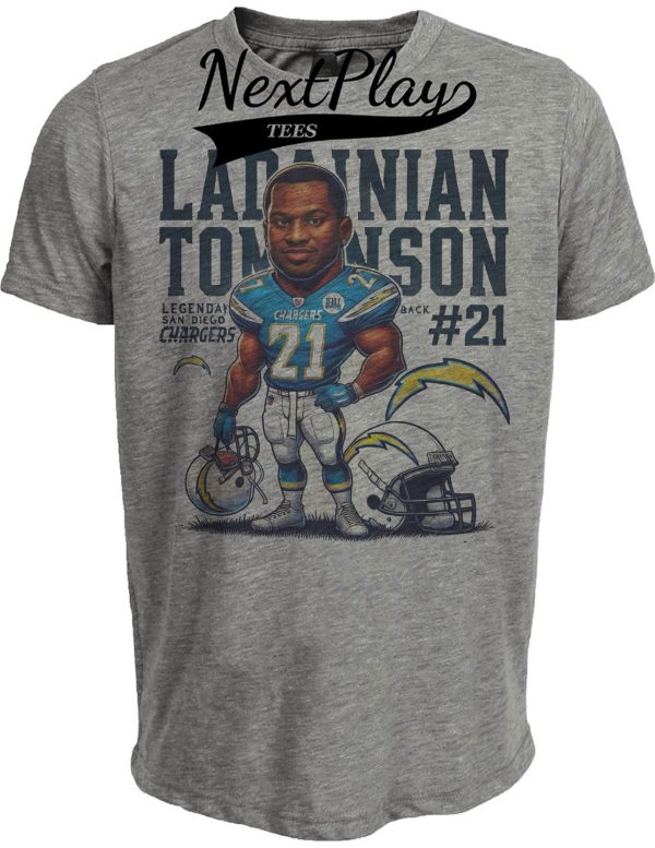 San Diego Chargers LaDainian Tomlinson Exclusive Retro Football 2002 Artwork Heather Gray Sublimated T-Shirt