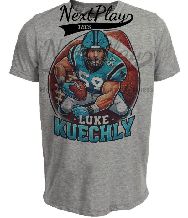 Carolina Panthers Luke Kuechly Exclusive Retro Football Artwork Heather Gray Sublimated T-Shirt