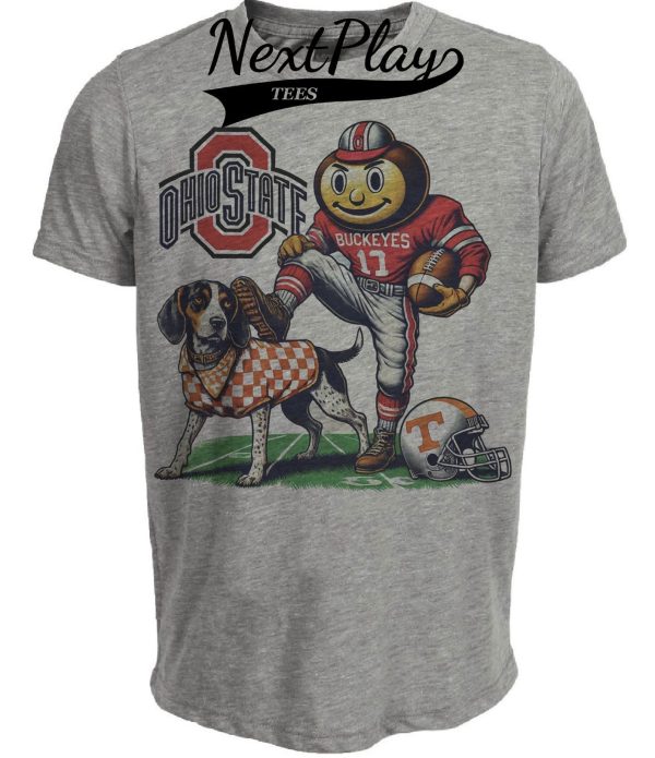 Ohio State Buckeyes vs. Tennessee Volunteers Exclusive Retro Rivalries Playoff Football Artwork Heather Gray Sublimated T-Shirt