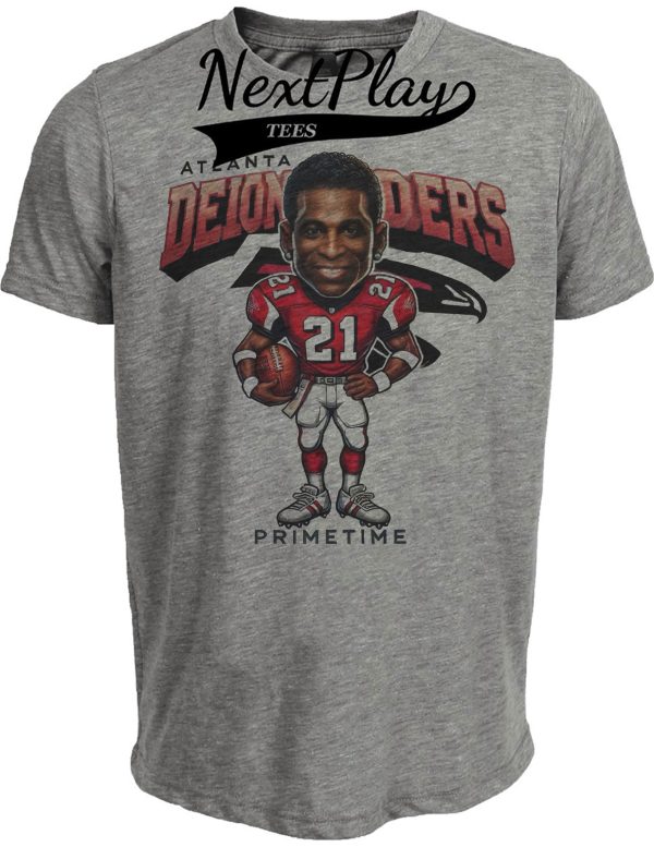Atlanta Falcons Deion Sanders Exclusive Retro Football 1990 Artwork Heather Gray Sublimated T-Shirt