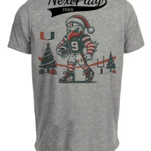 Miami Hurricanes Holiday Green Exclusive Retro Football Artwork Heather Gray Sublimated T-Shirt