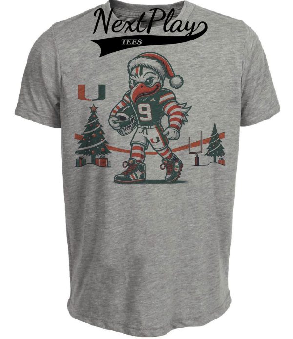 Miami Hurricanes Holiday Green Exclusive Retro Football Artwork Heather Gray Sublimated T-Shirt