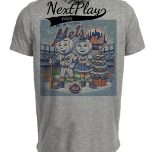 New York Mets Holiday Stadium Exclusive Retro Mr. Met Baseball Artwork Heather Gray Sublimated T-Shirt
