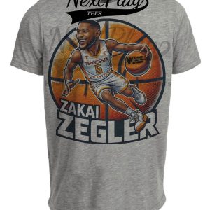 Tennessee Volunteers Zakai Ziegler Exclusive Retro March Madness Basketball Artwork Heather Gray Sublimated T-Shirt