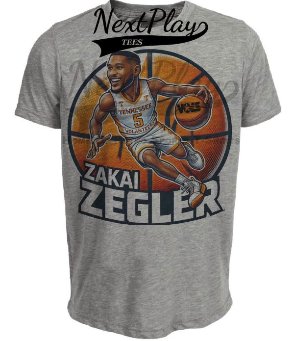 Tennessee Volunteers Zakai Ziegler Exclusive Retro March Madness Basketball Artwork Heather Gray Sublimated T-Shirt